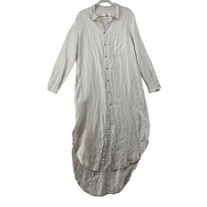 Helsol Linen Shirt Dress Mexico Long‎ Sleeve Button Down Tunic Top Womens Size M